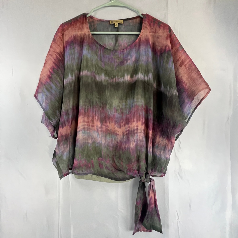 Democracy Womens Tie Dye Side Tie Blouse with Camisole Purple Pink PS BP3155HWSM